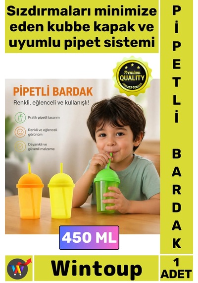 Bardak Kapaklı Kubbe Tasarım Şık Ergonomik Dayanıklı Şeffaf Renkli Plastik Pipetli Bardak 450 Ml