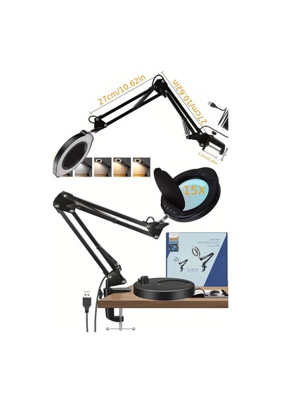 15x Kendinden Büyüteçli Masaya Sabitlenebilen Led Işık Tamirci Saatçi Kuyumcu Led Stand Ring Light Siyah