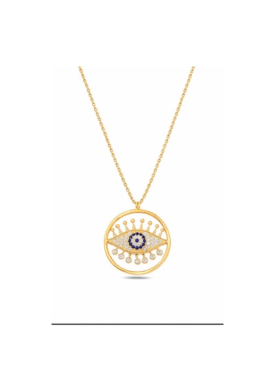 Çekirdekjewelry 925 Ayar Gümüş Taşlı Nazar Göz Kolye Rose Rodyum Sarı Altın Kaplama Sarı