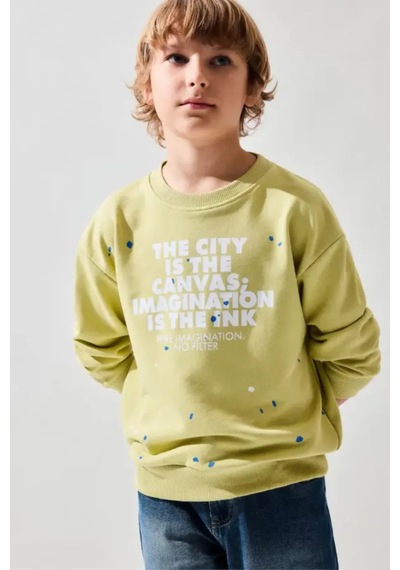 Defacto Sıcak Tutan Bisiklet Yaka Efekt Baskılı Sweatshirt Erkek Çocuk I0674a826augn659 Yeşil-gn659
