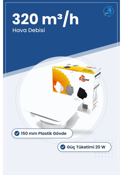 Banyo Aspiratörü 150 Mm Plastik 20w M³/h Tuvalet Havalandırma Duv