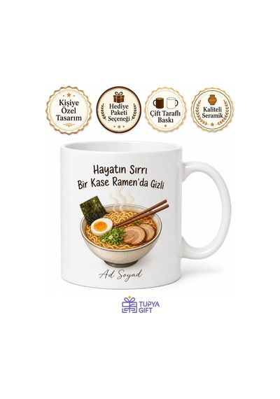 Ramen Sever Yazılı Baskılı Kupa Bardak Hediye Ramen Lover Porselen Mug Beyaz / Çok Renkli