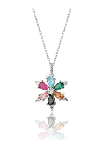Zanaatsilver 925 ayar Gümüş Zincirli Mix taşlı Lotus Kamelya Çiçeği kolye