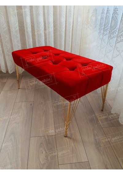 Modern Dilim Puf Ayakucu Puf Gold Metal Ayak 100 45 Kırmızı