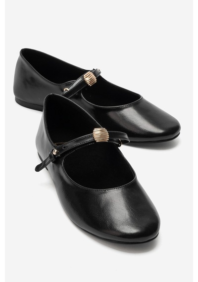 Luvi Shoes Kathy Siyah Tokalı Kadın Babet Ayakkabı