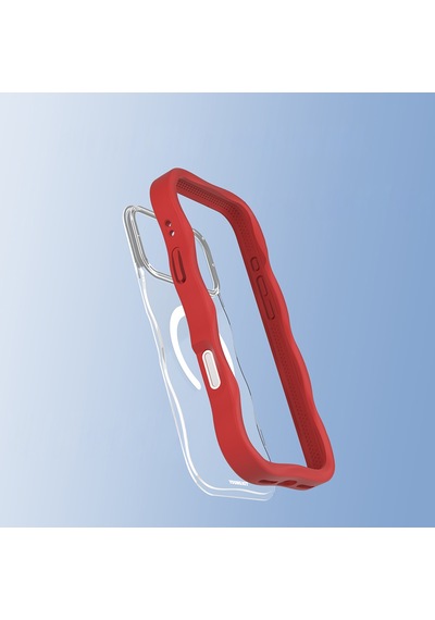 Apple Uyumlu iPhone 17 Pro Max  Kılıf M-safe Şarj Özellikli Youngkit Wave Clear Serisi Kapak Kırmızı Kırmızı