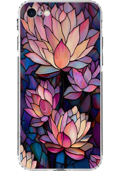 Printify Apple Uyumlu iPhone 7 İle  Vitray Sessiz Lotus Tasarımlı Şeffaf Silikon Kılıf Şeffaf