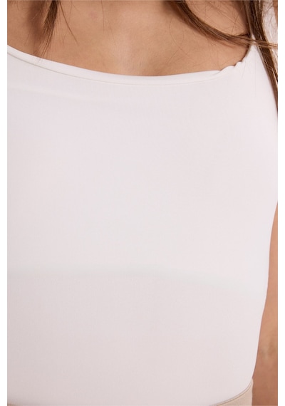 Tudors Kadın Slim Fit Dar Kesim Askılı Kare Yaka Sırtı Açık Sandy Kumaş Çıtçıtlı Beyaz Body-51245