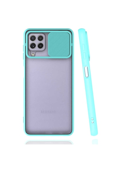 Kilifone - Samsung Uyumlu Galaxy M32 - Kılıf Slayt Sürgülü Arkası Buzlu Lensi Kapak - Turkuaz