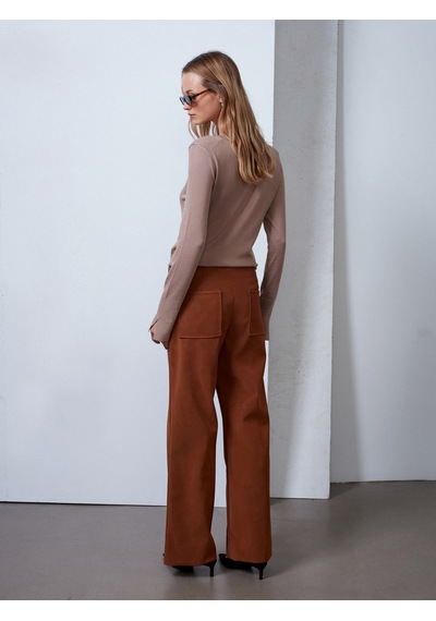 Dilvin 72252 Dikiş Detaylı Süet Görünümlü Pantolon-taba Taba