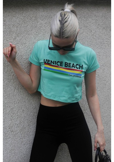 Mint Yeşili Baskılı Crop Tişört Mg1535