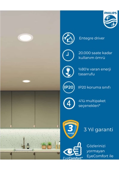 Philips Eridani Dl190b 23w 200mm Delik Çapı 6500k Beyaz Işık 2000 Lümen Spot Beyaz