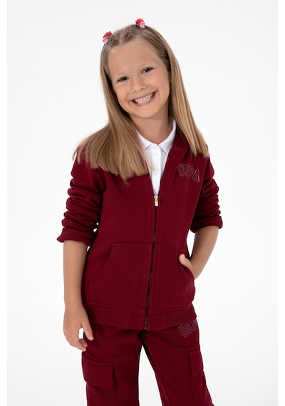 U.S. Polo Assn. Kız Çocuk Bordo Kapüşonlu Fermuarlı Basic Sweatshirt 50316837-VR014