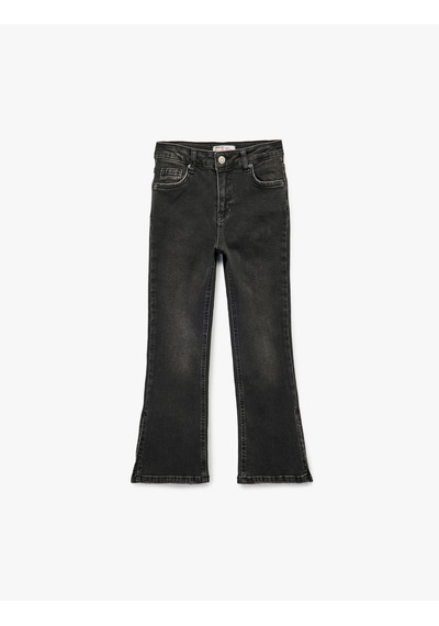 Koton Yüksek Bel Slim Fit Pamuklu İspanyol Paça Denim Pantolon Siyah 6wkg40044ad Siyah