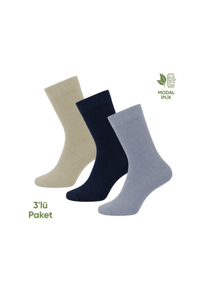 Modal İplik Erkek Soket Çorap - 3 Çift - Dikişsiz - Atlas - 18002 - Set 1 Çok Renkli