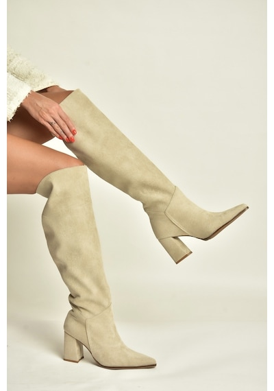 Fox Shoes Z752123202 Ten Süet Kalın Topuklu Kadın Çizme
