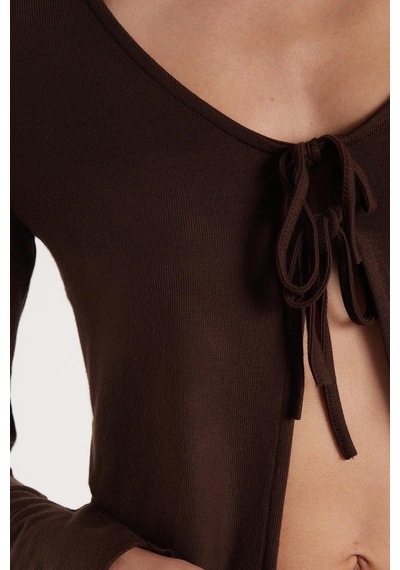 Tudors Kadın Regular Fit Uzun Kollu U Yaka Bağlama Detaylı Viskon Kahverengi Hırka-34445 Tudors Kadın Regular Fit Uzun Kollu U Yaka Bağlama Detaylı Viskon Kahverengi Hırka-34445