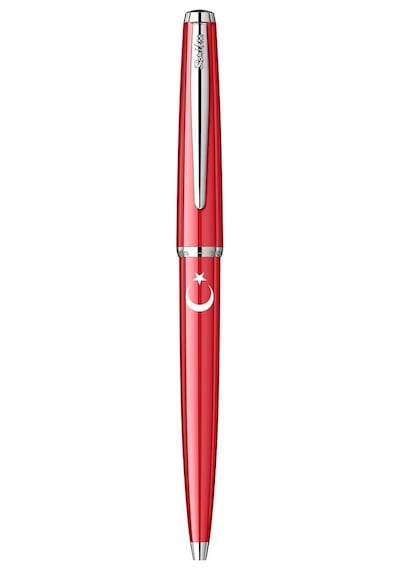 Scrikss Vintage 33 Tükenmez Kalem Kırmızı Ay Yıldız Baskılı Kırmızı