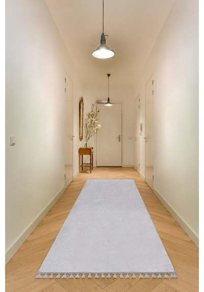 Vl Oval Comfort Overloklu Peluş Yolluk Açık Gri Gri Düz Ponpon