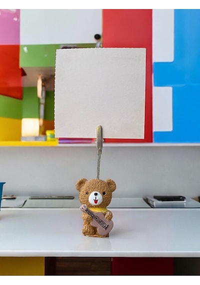 Gitarlı Sevimli Kawaii Ayıcık Fotoğraf Not Tutucu Kahve