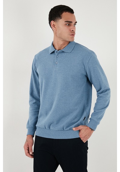Buratti Pamuk Karışımlı Regular Fit Erkek Polo Yaka Kazak 456223 Koyu Mavi