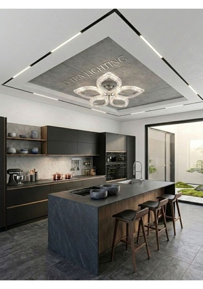Yonca Model Gümüş 5"li Ledli 3 Renk Modu Kristal Salon Mutfak Yatak Çocuk Odası Avize Gümüş