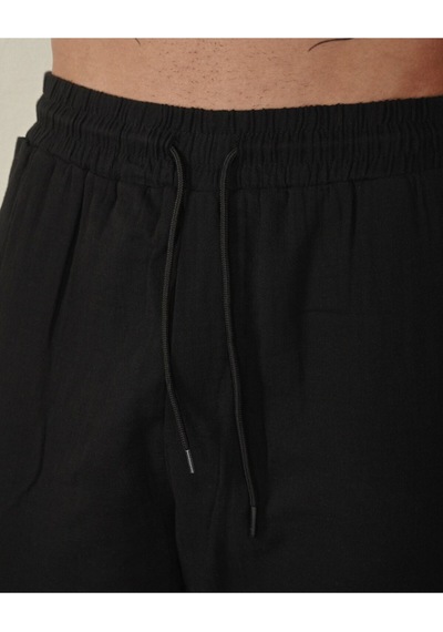 Rahat Bol Kalıp %100 Pamuk Müslin Kumaş Lastikli Jogger Siyah Jogger