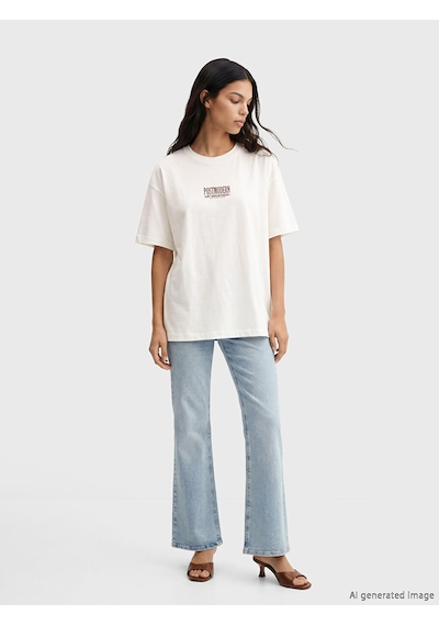 Lcw Vision Beyaz Oversize %100 Pamuklu Kadın Tişört