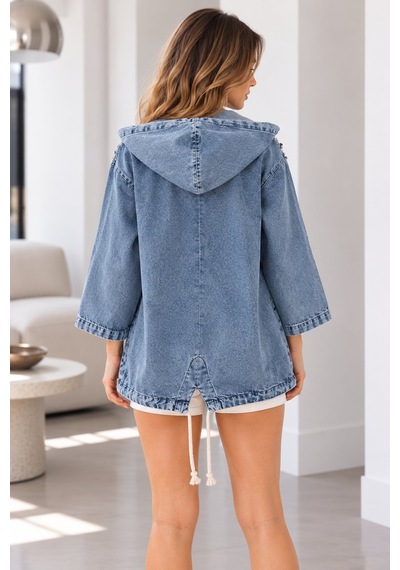 Lima Mavi Kadın Mavi Kapüşonlu Kot Ceket İnci Ve Taş İşlemeli Fermuarlı Oversize Salaş Kesim Denim Ceket Lima Mavi Kadın Mavi Kapüşonlu Kot Ceket İnci Ve Taş İşlemeli Fermuarlı Oversize Salaş Kesim Denim Ceket