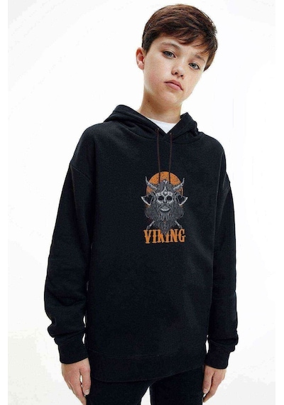Tshirthane Viking Zombie Illustration With Moon Viking Baskılı Çocuk Sweat Siyah