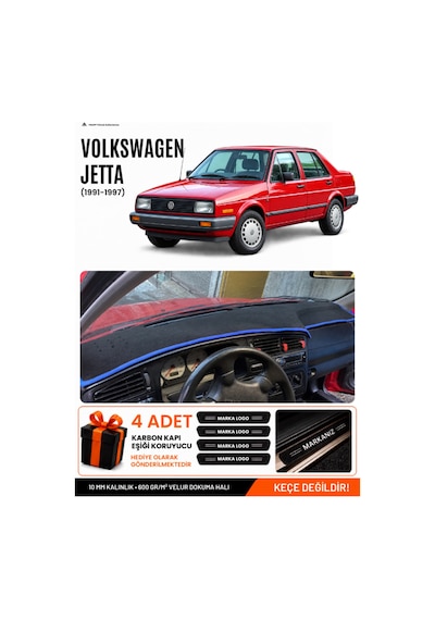 Volkswagen Jetta 1991-1997 Uyumlu Torpido Örtüsü, Torpido Kılıfı - Siyah Mavi