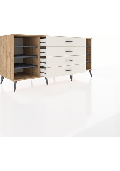 Kronos Konsol 6 Raflı 4 Çekmeceli 176x59x83 Çam-antrasit/aytaşı Antrasit/aytaşı