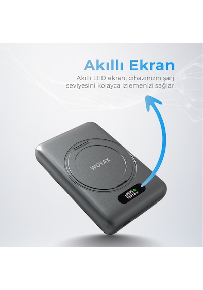Woyax Magsafe Powerbank 360 Standlı Metal 10.000mah 20w Hızlı Taşınabilir Şarj Cihazı Stand Apple Uyumlu iPhone 11 12 13 14 15 16 Samsung-xiaomi  Siyah