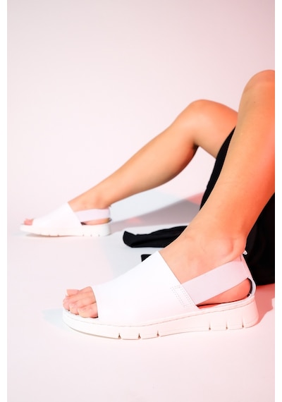 Luvishoes Londoi Beyaz Cilt Hakiki Deri Lastikli Kadın Sandalet Beyaz