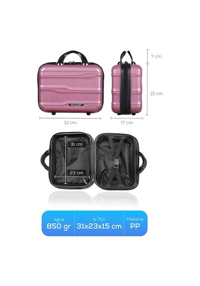 Polo&sky Azra Model Gül Kurusu Pp Polipropilen Kırılmaz 2'li Orta Boy + Makyaj Valiz Seti Gülkurusu