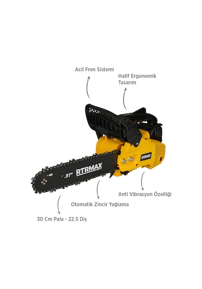 Rtrmax RTM953 1.2 Hp 25.4 Cc 30 CM Pala Benzinli Ağaç Kesme Motoru