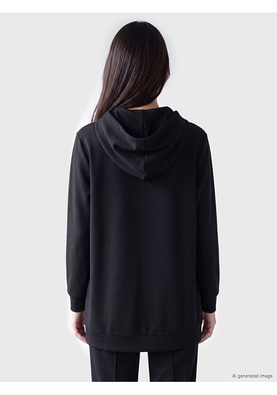Lcw Everyday Siyah Soft Touch Oversize Kadın Fermuarlı Sweatshirt