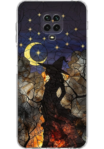 Printify Redmi Note 9 Pro İle Uyumlu Vitray Cadı Saati Tasarımlı Şeffaf Silikon Kılıf Şeffaf