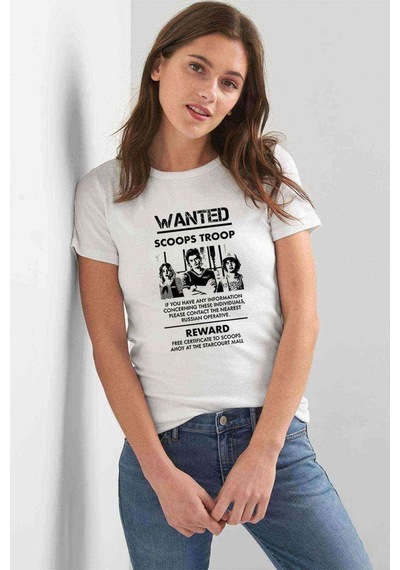 Stanger Things Wanted Scoops Troop Kadın Beyaz Tshirt
