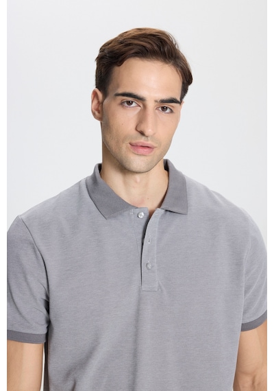 Ac&Co / Altınyıldız Classics Erkek Grı-beyaz Pamuklu Slim Fit Dar Kesim Polo Yaka Tişört