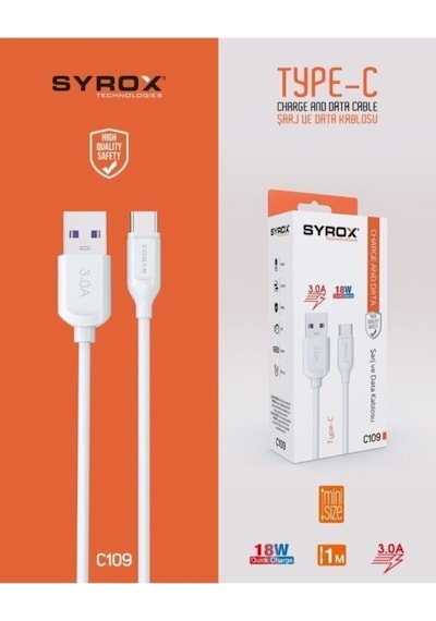 C109 Type-c Girişli 18w 3.0a Hızlı Şarj Ve Data Kablosu
