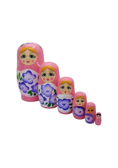 Ahşap Matruşka Bebek Altılı Set Açık Pembe No.2