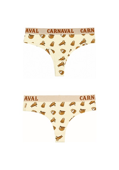 Carnaval Socks Tembel Hayvan Desenli Kadın Brazilian Külot Pamuklu Likralı Krem Çok Renkli
