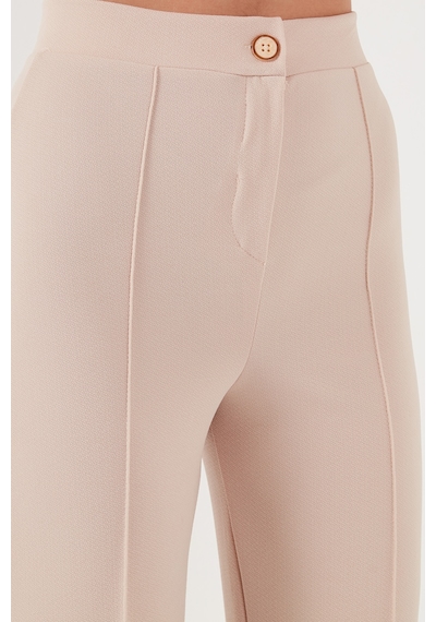 Lela Standart Fit Çimalı Yüksek Bel Düz Paça Bayan Pantolon 5865972 Taş