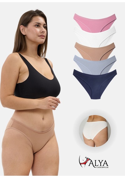 Alya Underwear Kadın Külot, Renkli Pamuklu Slip Külotlar Bikini Kesim 5'li Paket Çok Renkli Çok Renkli P04