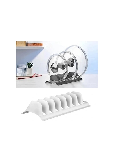 Beyaz - 2 Adet 8 Bölmeli Tencere Kapak Rafı - Simple Tabaklık - Kapak Organizeri Çok Renkli