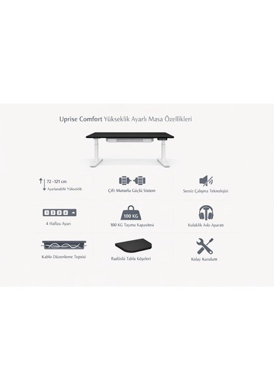 Uprise Comfort Çift Motorlu Yükseklik Ayarlı Masa 72 121 Cm - Beyaz Beyaz Ayak/siyah Tabla, 140x70 Cm Diğer Uprise Comfort Çift Motorlu Yükseklik Ayarlı Masa 72 121 Cm - Beyaz Beyaz Ayak/siyah Tabla, 140x70 Cm Diğer