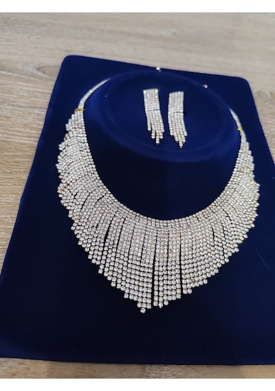 Zirkon Takı Seti 2li Kolye Küpe Gold