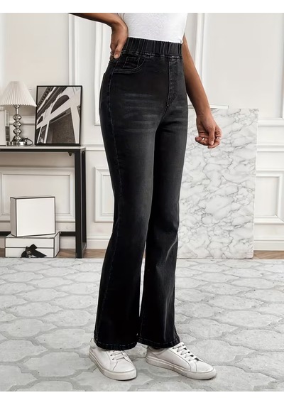 Bhrwear Kadın Beli Lastikli Paçaya Doğru Hafif Ispanyol Gelen Kot Pantolon Renkli
