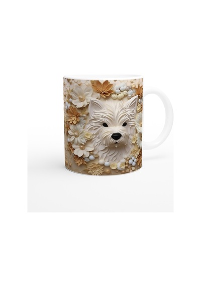 Çiçekler İçinde İkiz Terrier Figürlü Baskılı Kupa Bardak Renkli